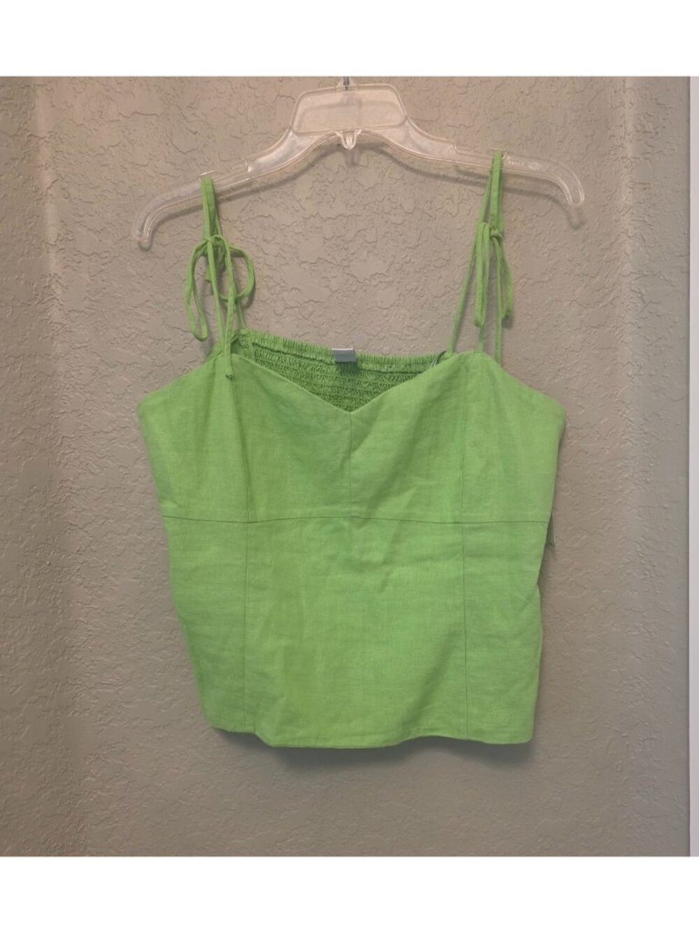 Old Navy Lime Green Linen Blend Cropped Tank Top L NEW Smocked